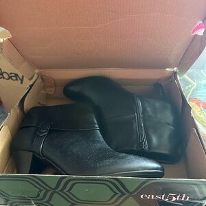 East 5th Black Faux Leather Ankle Booties with Side Zip